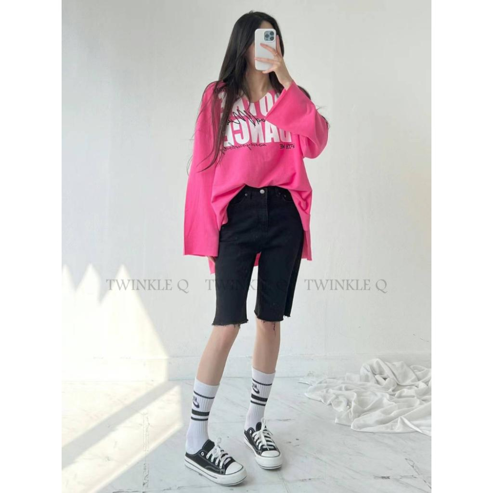 🎀 Twinkle Q韓國代購BUY好物-預購✈️正韓🇰🇷 長袖上衣 字母 V領 寬鬆上衣 長袖t恤 休閒 長t-細節圖4