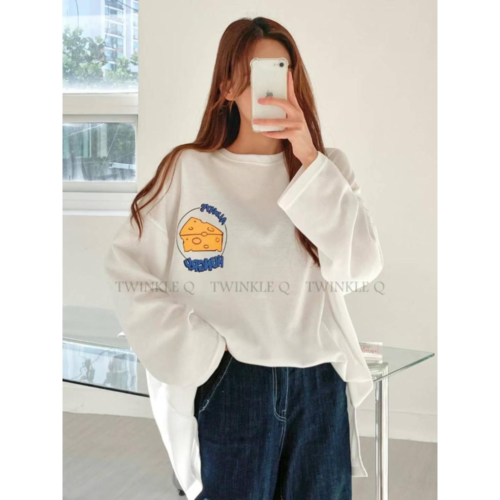 🎀 Twinkle Q韓國代購BUY好物-預購✈️正韓🇰🇷 大學t 傑利鼠 圖案印花 寬鬆上衣 落肩 大學踢 長袖t恤-細節圖2