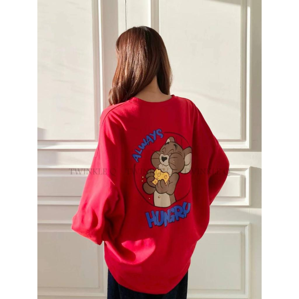 🎀 Twinkle Q韓國代購BUY好物-預購✈️正韓🇰🇷 大學t 傑利鼠 圖案印花 寬鬆上衣 落肩 大學踢 長袖t恤-細節圖7