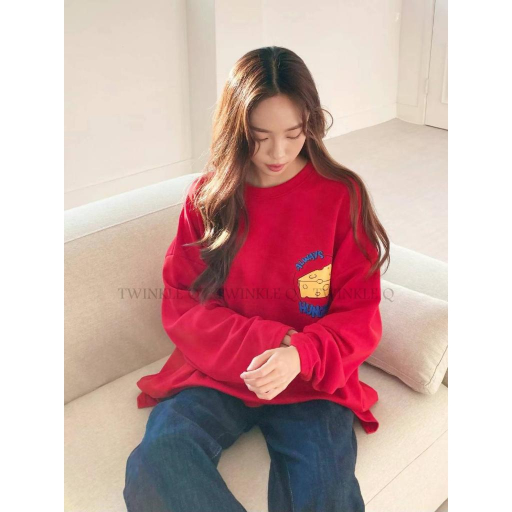 🎀 Twinkle Q韓國代購BUY好物-預購✈️正韓🇰🇷 大學t 傑利鼠 圖案印花 寬鬆上衣 落肩 大學踢 長袖t恤-細節圖8