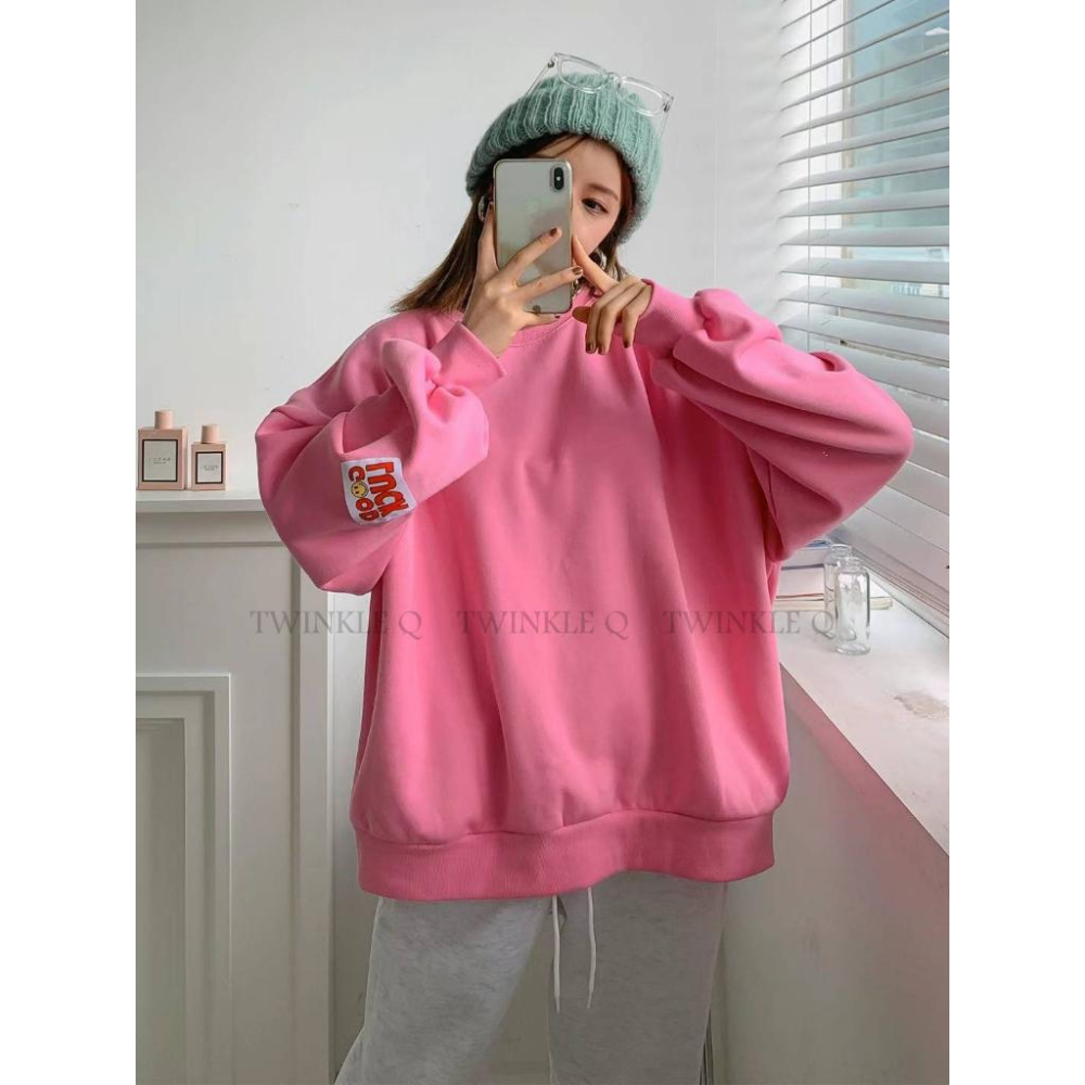 🎀 Twinkle Q韓國代購BUY好物-預購✈️正韓🇰🇷 大學t 笑臉 字母 貼布 長袖上衣 寬鬆 休閒 長t 大學踢-細節圖7