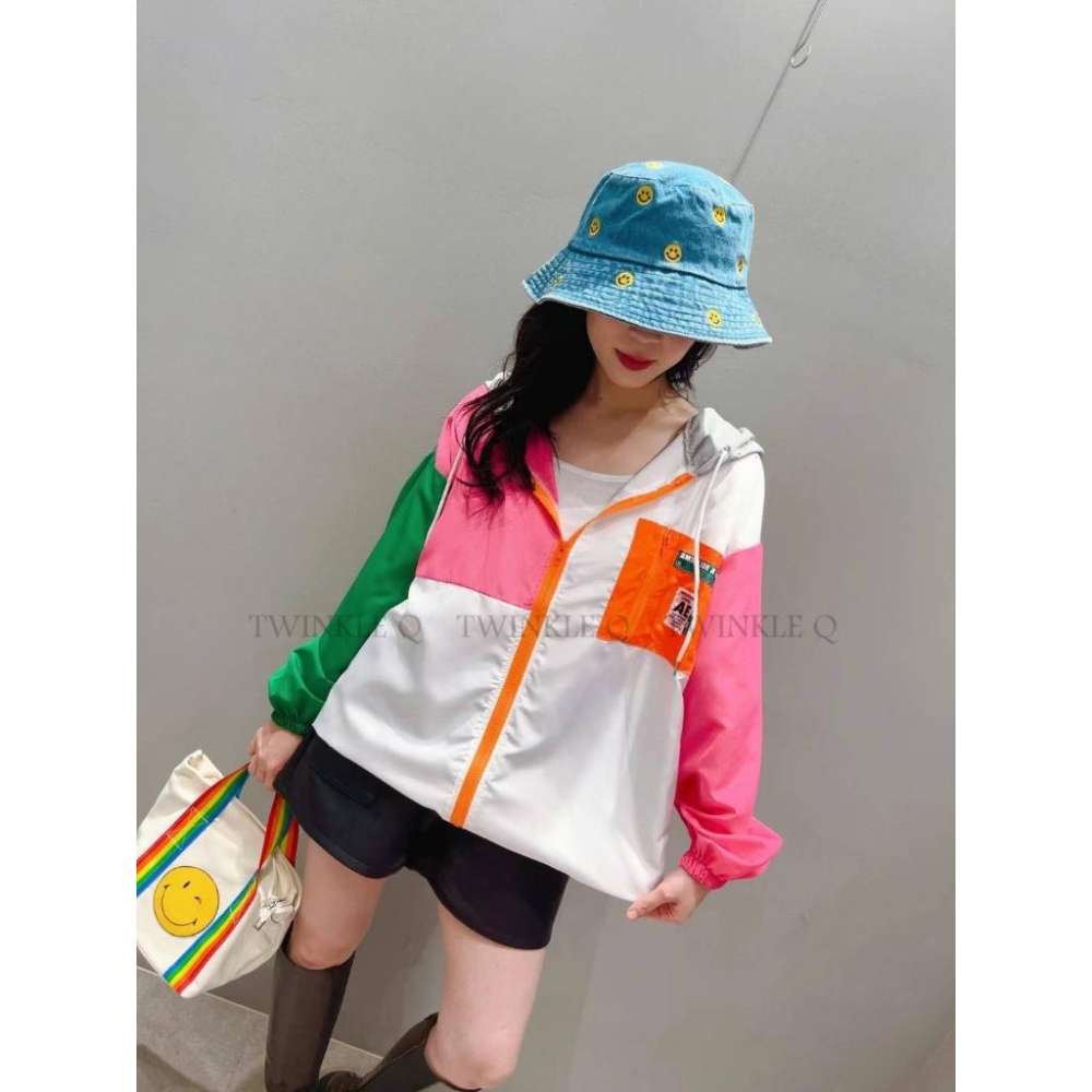 🎀 Twinkle Q 🎀-預購✈️正韓🇰🇷東大門 休閒外套 笑臉 口袋 下擺拉繩 鬆緊 拼色 撞色 防風 外套-細節圖4