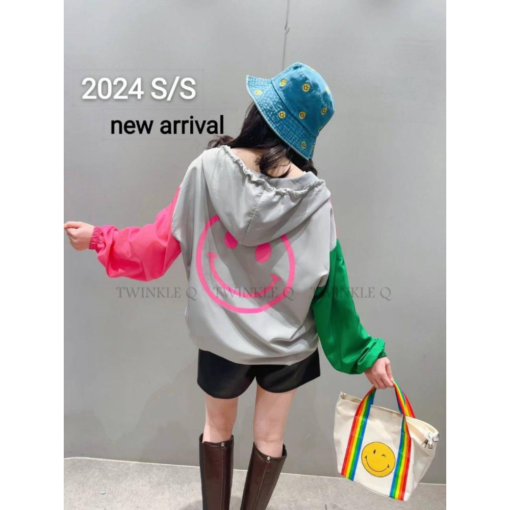 🎀 Twinkle Q 🎀-預購✈️正韓🇰🇷東大門 休閒外套 笑臉 口袋 下擺拉繩 鬆緊 拼色 撞色 防風 外套-細節圖5