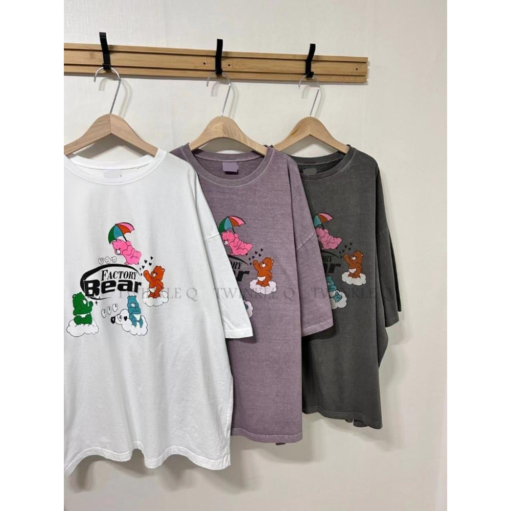 🎀 Twinkle Q韓國代購BUY好物-預購✈️正韓🇰🇷 短袖t恤 彩虹熊 雨傘 圖案 水洗 短t 休閒上衣 t恤-細節圖6