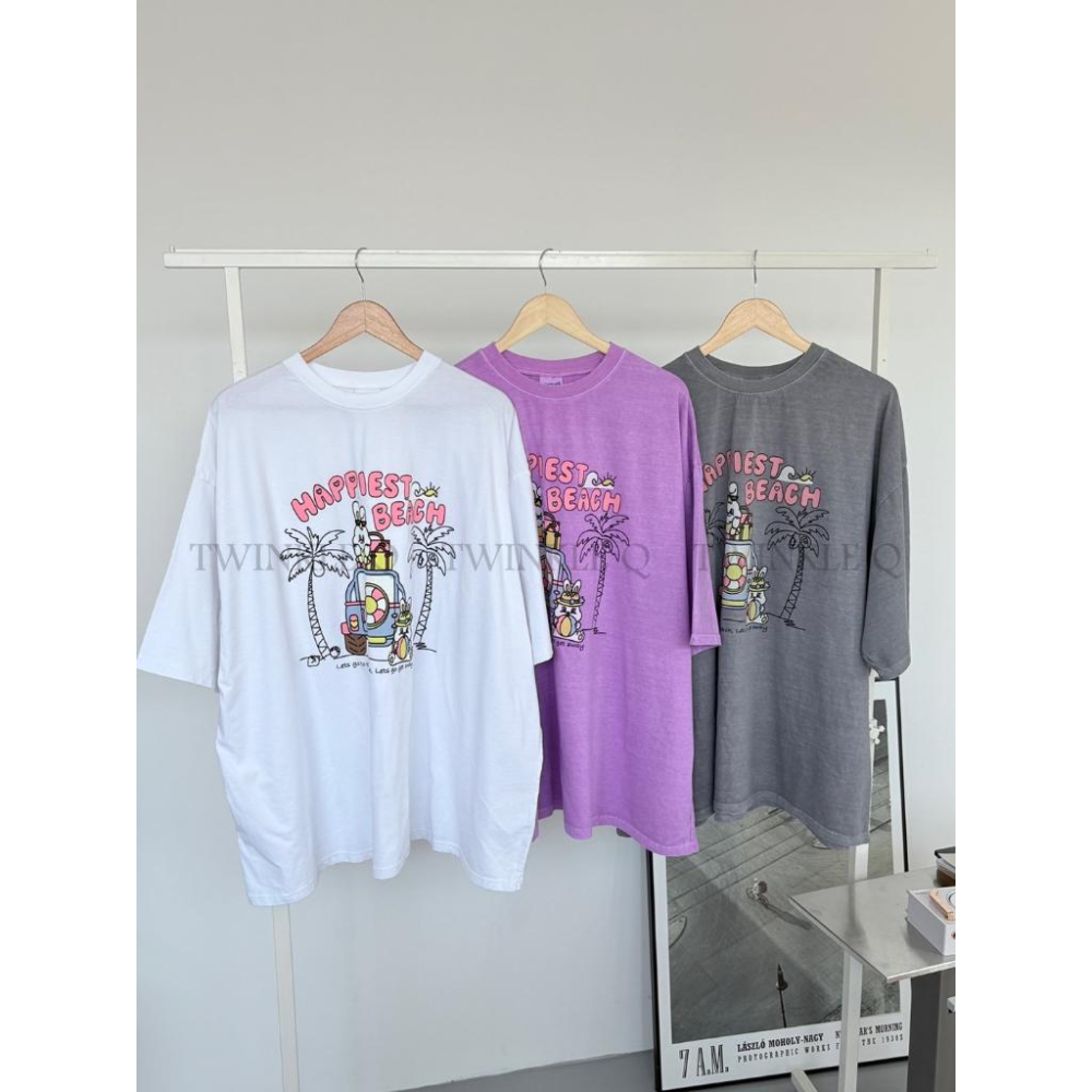 🎀TwinkleQ韓國代購BUY好物-預購✈️正韓🇰🇷 短袖t恤 愛心 小兔兔 可愛字母圖案印花 水洗t恤 寬鬆落肩短t-細節圖8