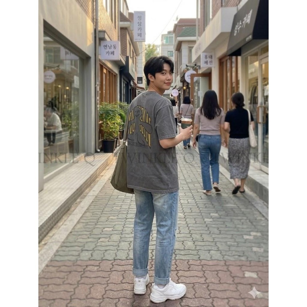 🎀TwinkleQ韓國代購BUY好物-預購✈️正韓🇰🇷 短袖t恤 男女中性 塗鴉小人 字母印花 水洗t恤 韓國t恤 短t-細節圖3