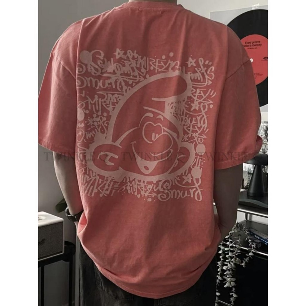 🎀TwinkleQ韓國代購BUY好物-預購✈️正韓🇰🇷 短袖t恤 男女中性 藍色小精靈 圖案印花 水洗t恤 短袖上衣-細節圖2