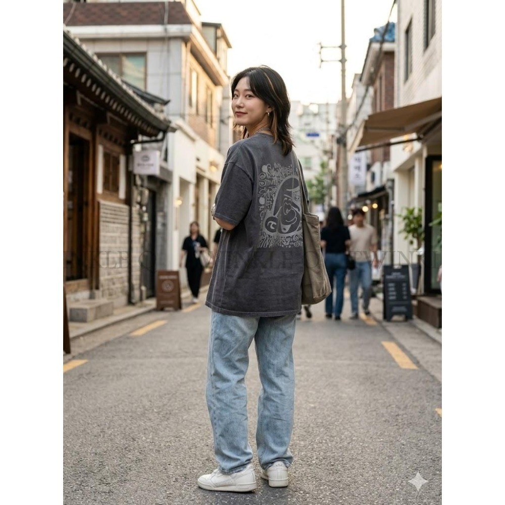 🎀TwinkleQ韓國代購BUY好物-預購✈️正韓🇰🇷 短袖t恤 男女中性 藍色小精靈 圖案印花 水洗t恤 短袖上衣-細節圖4