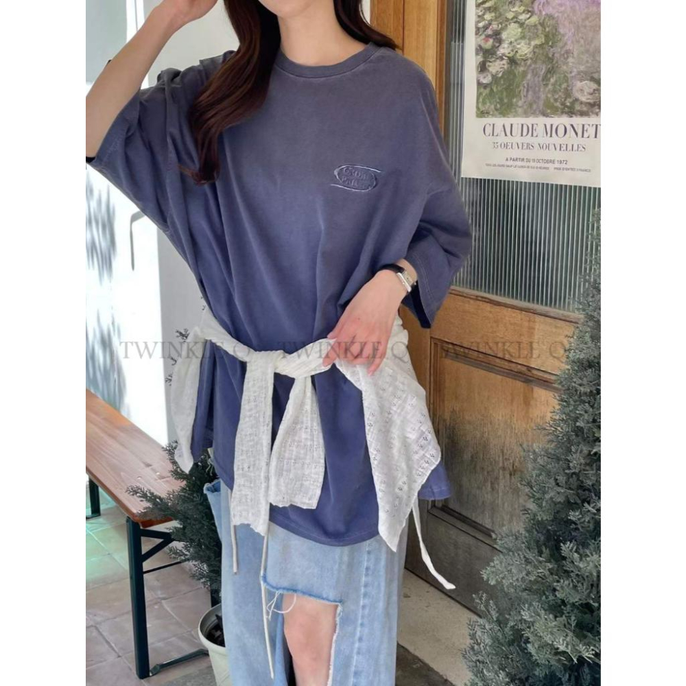 🎀TwinkleQ韓國代購BUY好物-預購✈️正韓🇰🇷 短袖t恤 字母 刺繡 貼布 水洗t恤 韓國t恤 上衣 短t-細節圖2