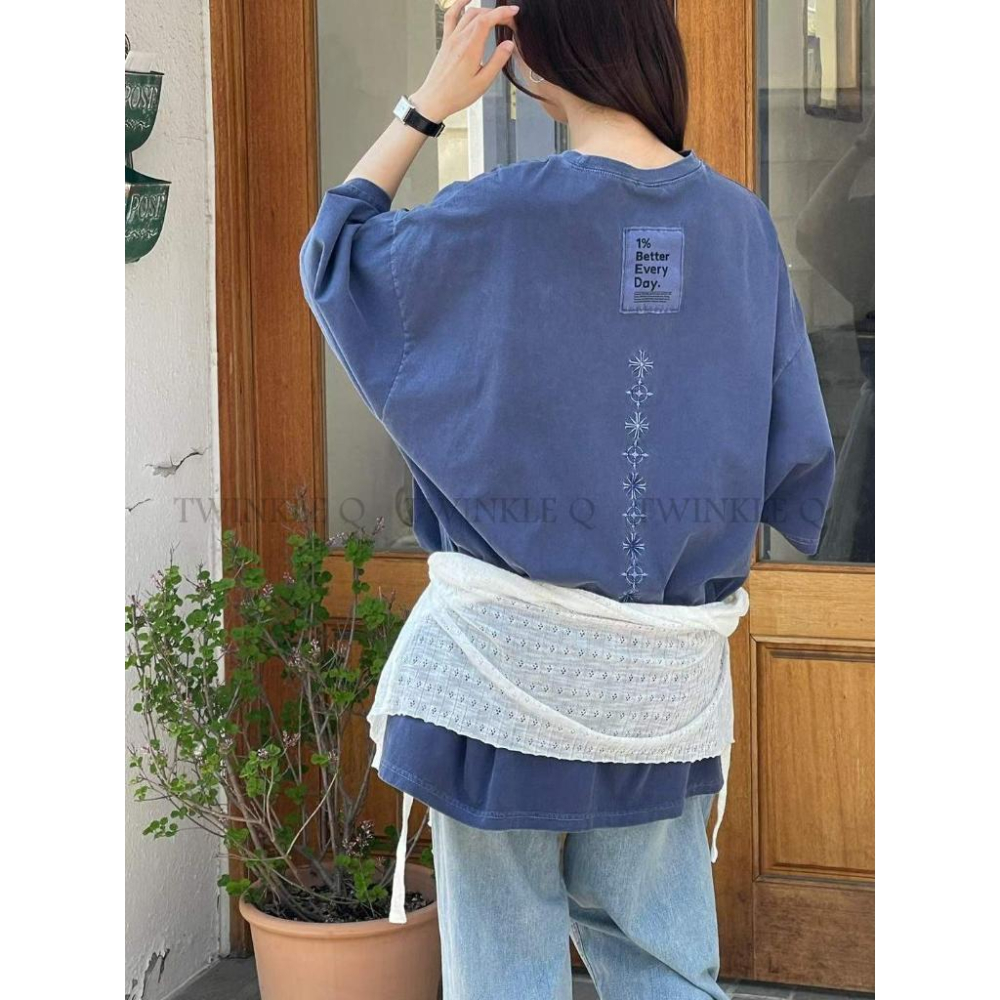 🎀TwinkleQ韓國代購BUY好物-預購✈️正韓🇰🇷 短袖t恤 字母 刺繡 貼布 水洗t恤 韓國t恤 上衣 短t-細節圖3