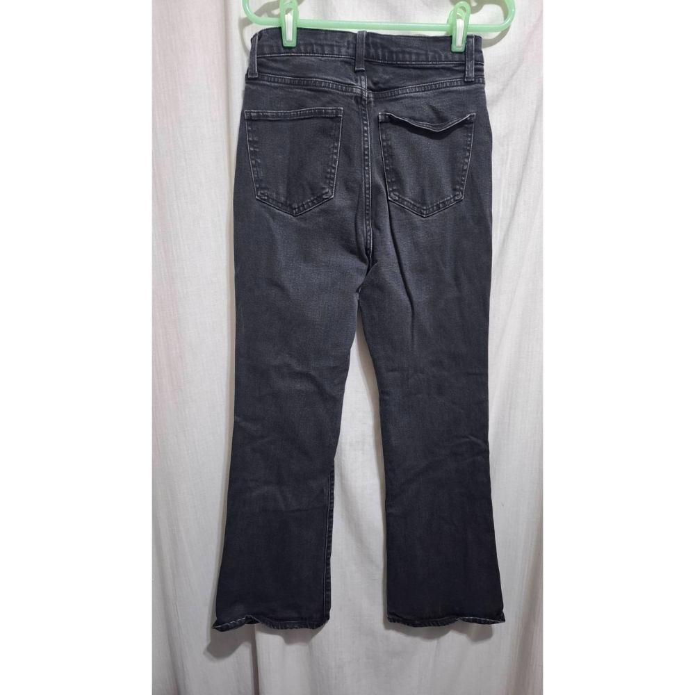 姜小舖S號女用UNIQLO深灰色刷白棉質牛仔布長褲 褲子 雙邊口袋 牛仔褲 牛仔長褲 休閒長褲 個性 素色 純色 百搭-細節圖3