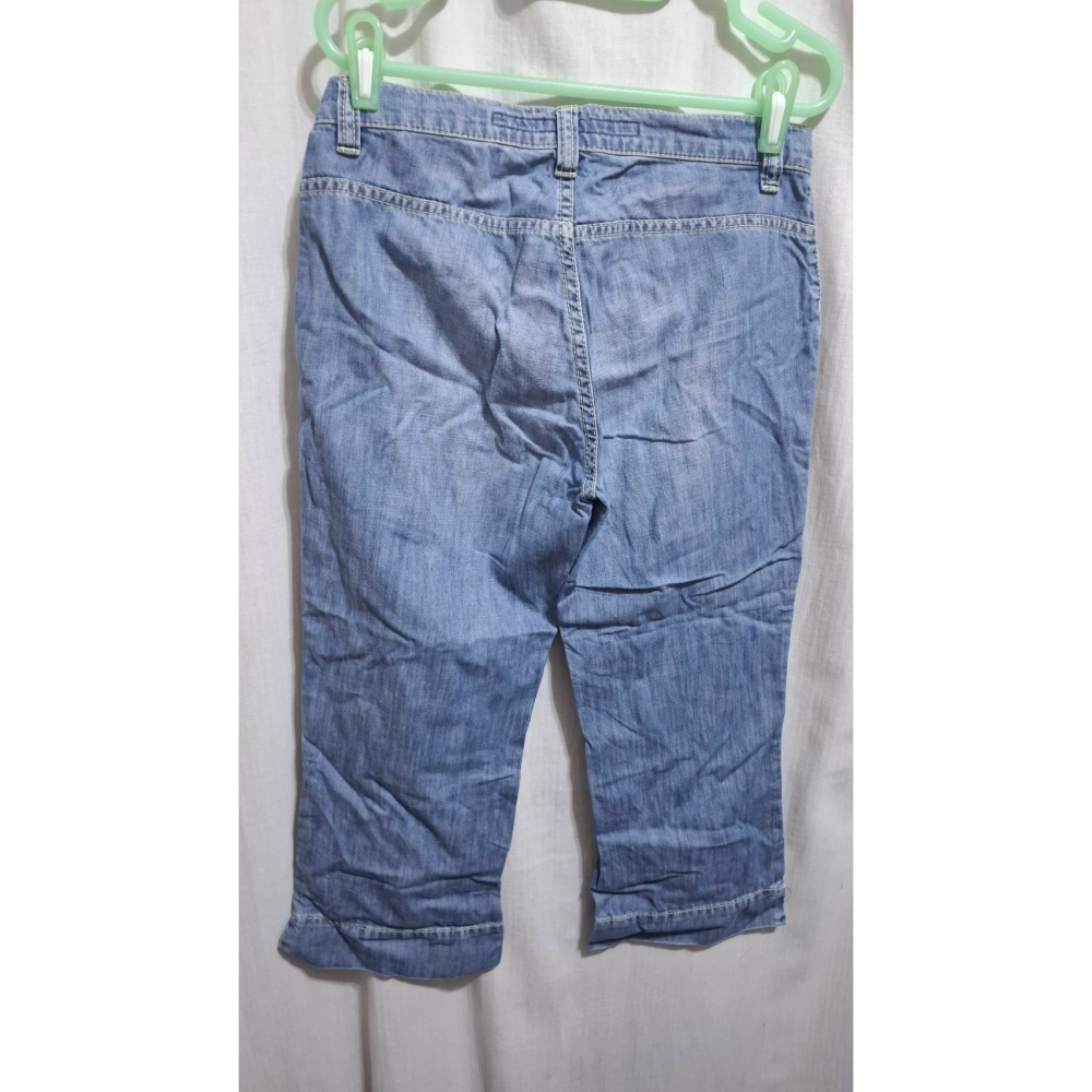 姜小舖S號36號ESCADA SPORT女用藍色棉質刷白愛心口袋牛仔布八分褲長褲 牛仔褲 牛仔長褲 褲子 歐美風 丹寧-細節圖6