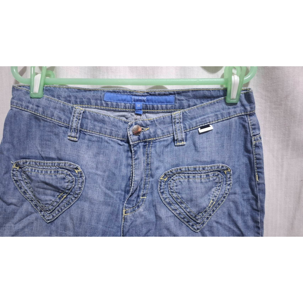 姜小舖S號36號ESCADA SPORT女用藍色棉質刷白愛心口袋牛仔布八分褲長褲 牛仔褲 牛仔長褲 褲子 歐美風 丹寧-細節圖7