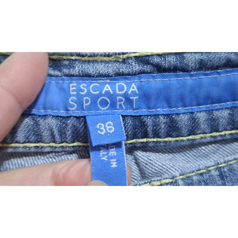 姜小舖S號36號ESCADA SPORT女用藍色棉質刷白愛心口袋牛仔布八分褲長褲 牛仔褲 牛仔長褲 褲子 歐美風 丹寧-細節圖8