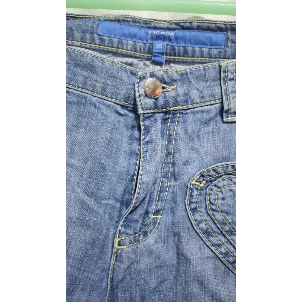 姜小舖S號36號ESCADA SPORT女用藍色棉質刷白愛心口袋牛仔布八分褲長褲 牛仔褲 牛仔長褲 褲子 歐美風 丹寧-細節圖9