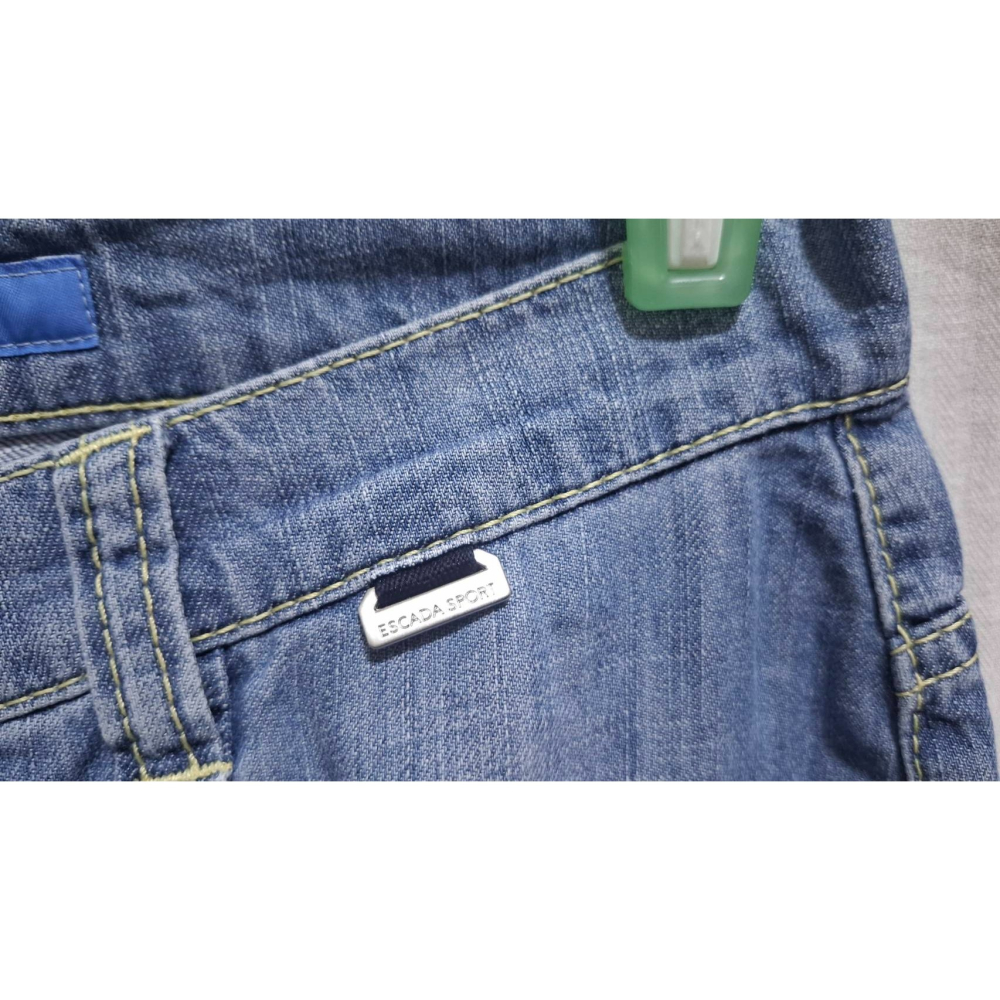 姜小舖S號36號ESCADA SPORT女用藍色棉質刷白愛心口袋牛仔布八分褲長褲 牛仔褲 牛仔長褲 褲子 歐美風 丹寧-細節圖10