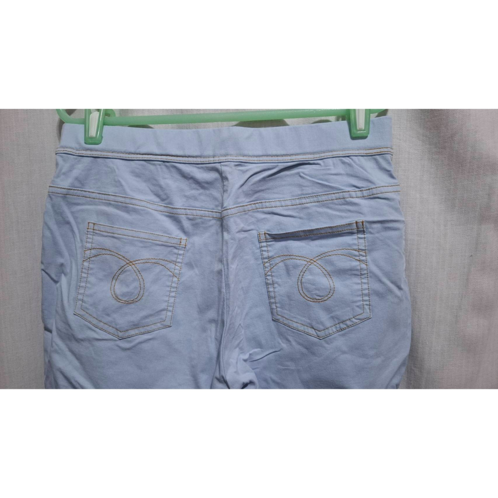 姜小舖3L號女用天藍色尼龍彈力八分褲長褲 彈性 大尺碼 素色 純色 雙邊口袋 休閒長褲 褲子-細節圖6