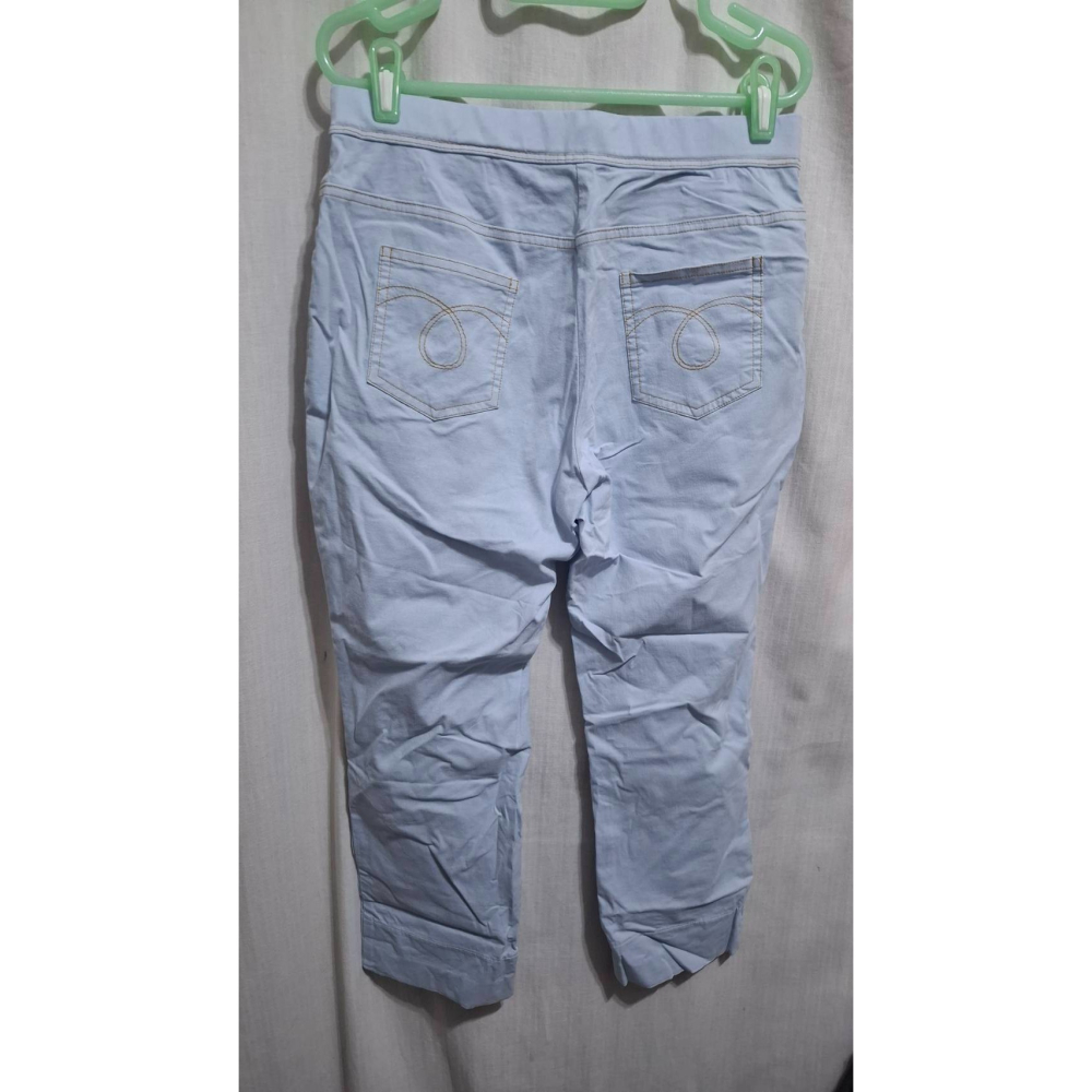 姜小舖3L號女用天藍色尼龍彈力八分褲長褲 彈性 大尺碼 素色 純色 雙邊口袋 休閒長褲 褲子-細節圖7