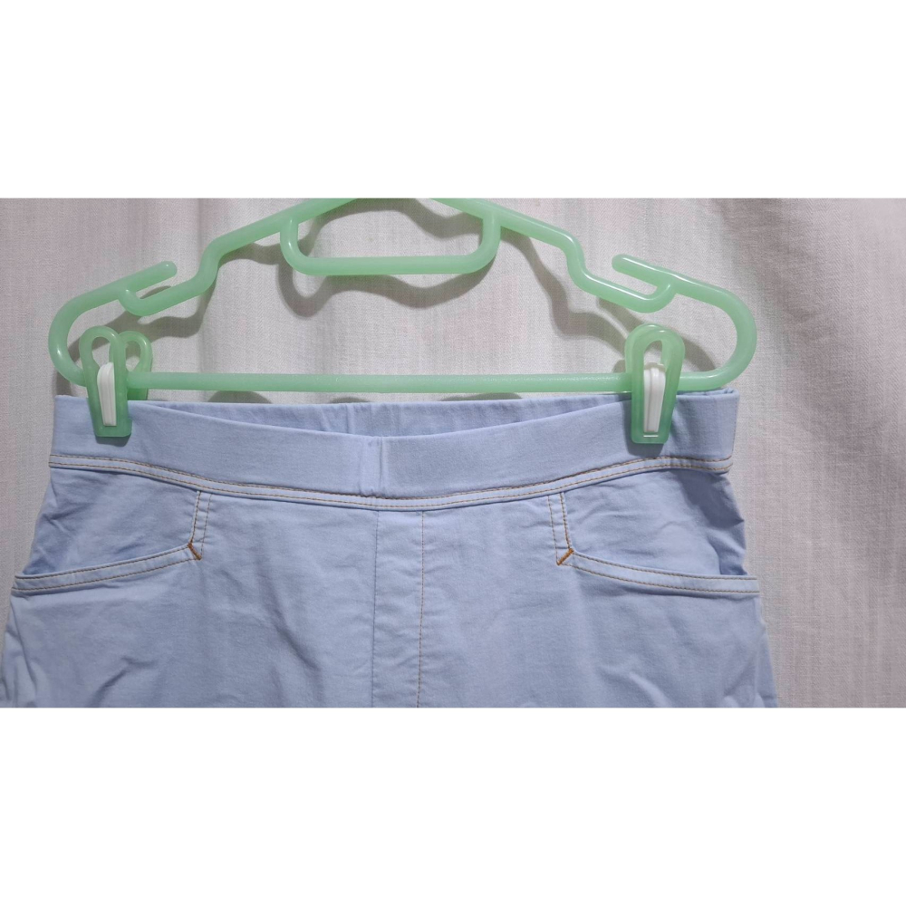 姜小舖3L號女用天藍色尼龍彈力八分褲長褲 彈性 大尺碼 素色 純色 雙邊口袋 休閒長褲 褲子-細節圖8