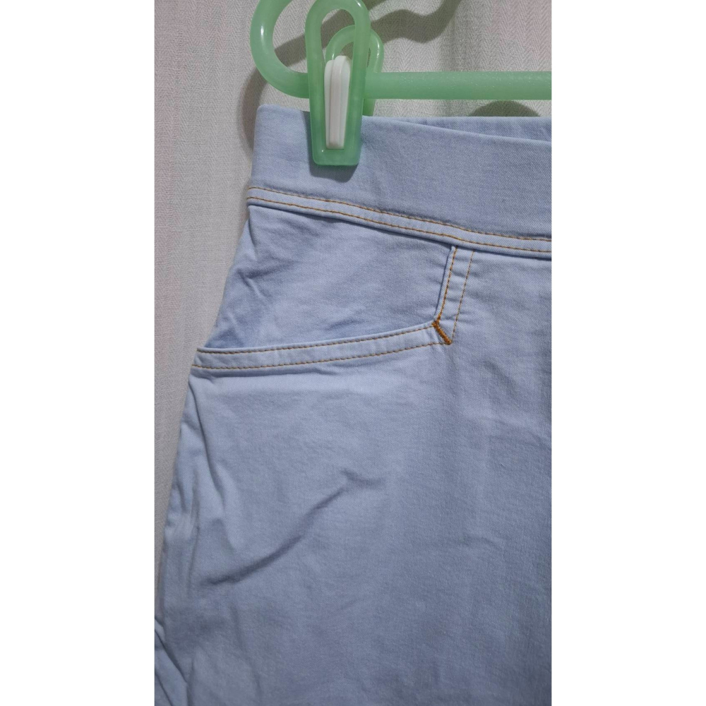 姜小舖3L號女用天藍色尼龍彈力八分褲長褲 彈性 大尺碼 素色 純色 雙邊口袋 休閒長褲 褲子-細節圖9