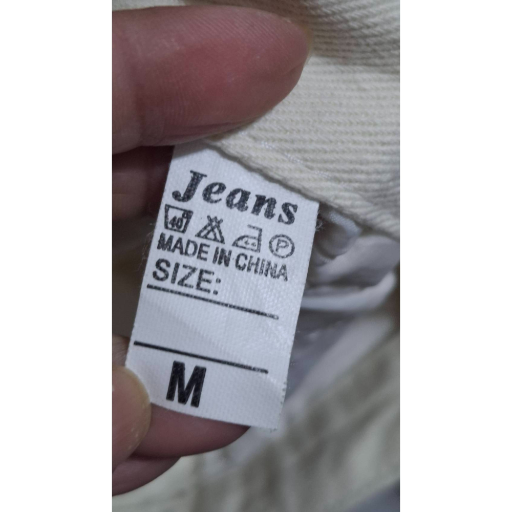 姜小舖M號女用jeans米白色棉質寬鬆長褲 雙邊口袋 休閒長褲 褲子 素色 純色 棉褲 百搭-細節圖2