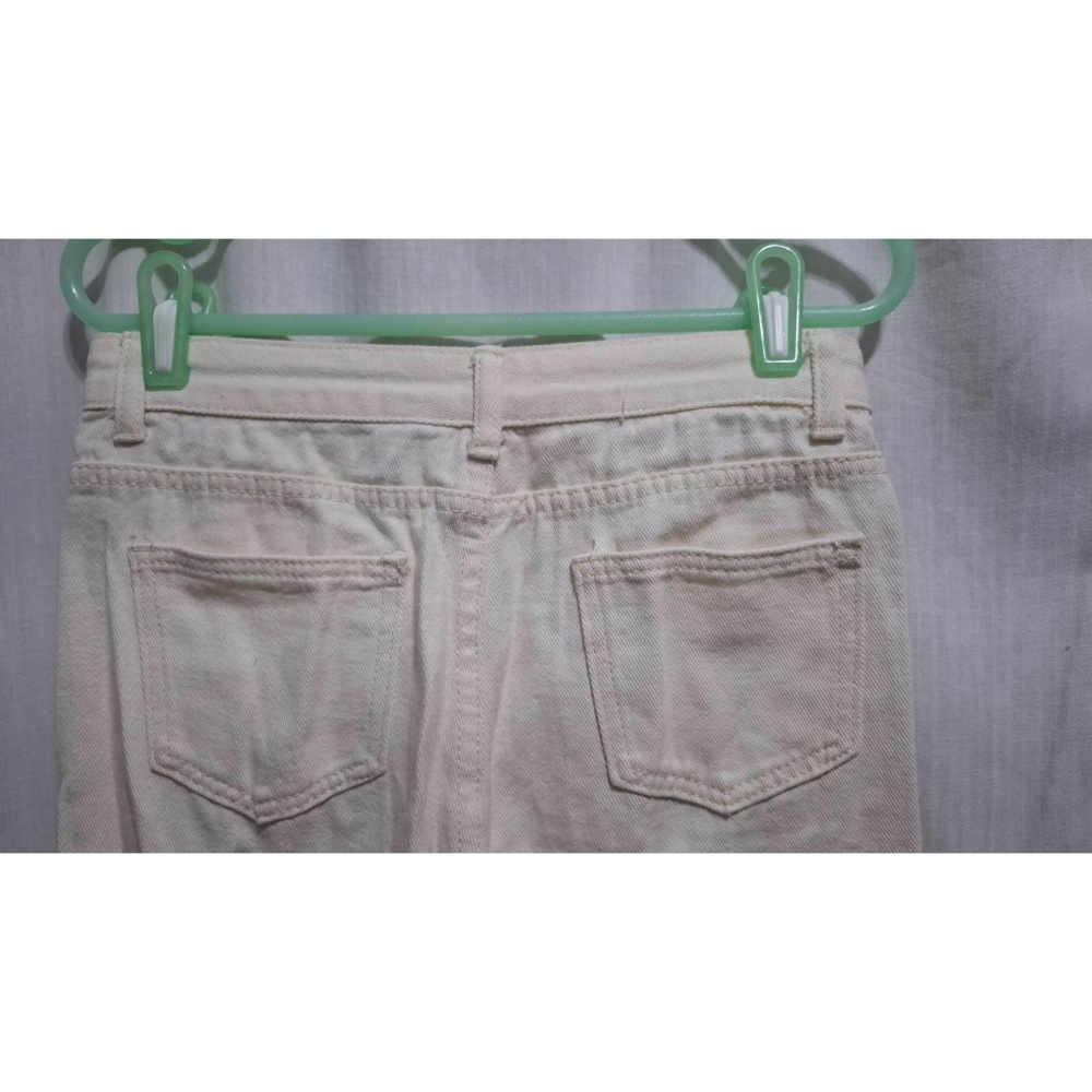 姜小舖M號女用jeans米白色棉質寬鬆長褲 雙邊口袋 休閒長褲 褲子 素色 純色 棉褲 百搭-細節圖3