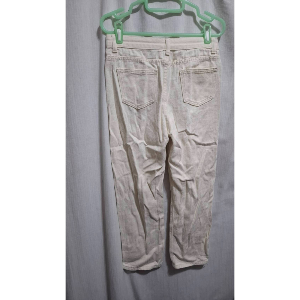 姜小舖M號女用jeans米白色棉質寬鬆長褲 雙邊口袋 休閒長褲 褲子 素色 純色 棉褲 百搭-細節圖5