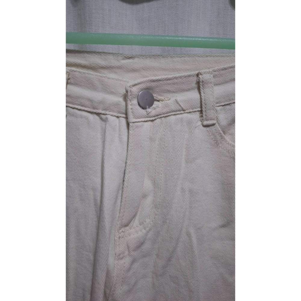 姜小舖M號女用jeans米白色棉質寬鬆長褲 雙邊口袋 休閒長褲 褲子 素色 純色 棉褲 百搭-細節圖7