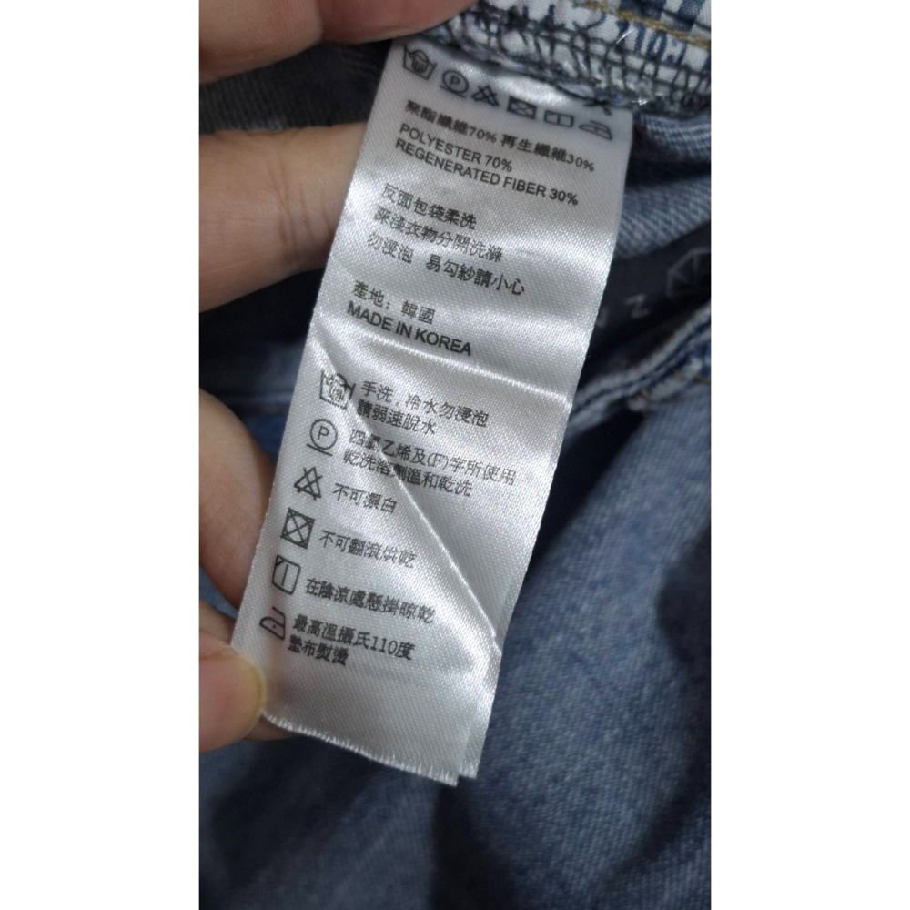 姜小舖L號女用ZAN ZAN藍色刷白破壞牛仔布長褲 褲子 牛仔褲 牛仔長褲 個性 破壞時尚 破洞-細節圖2