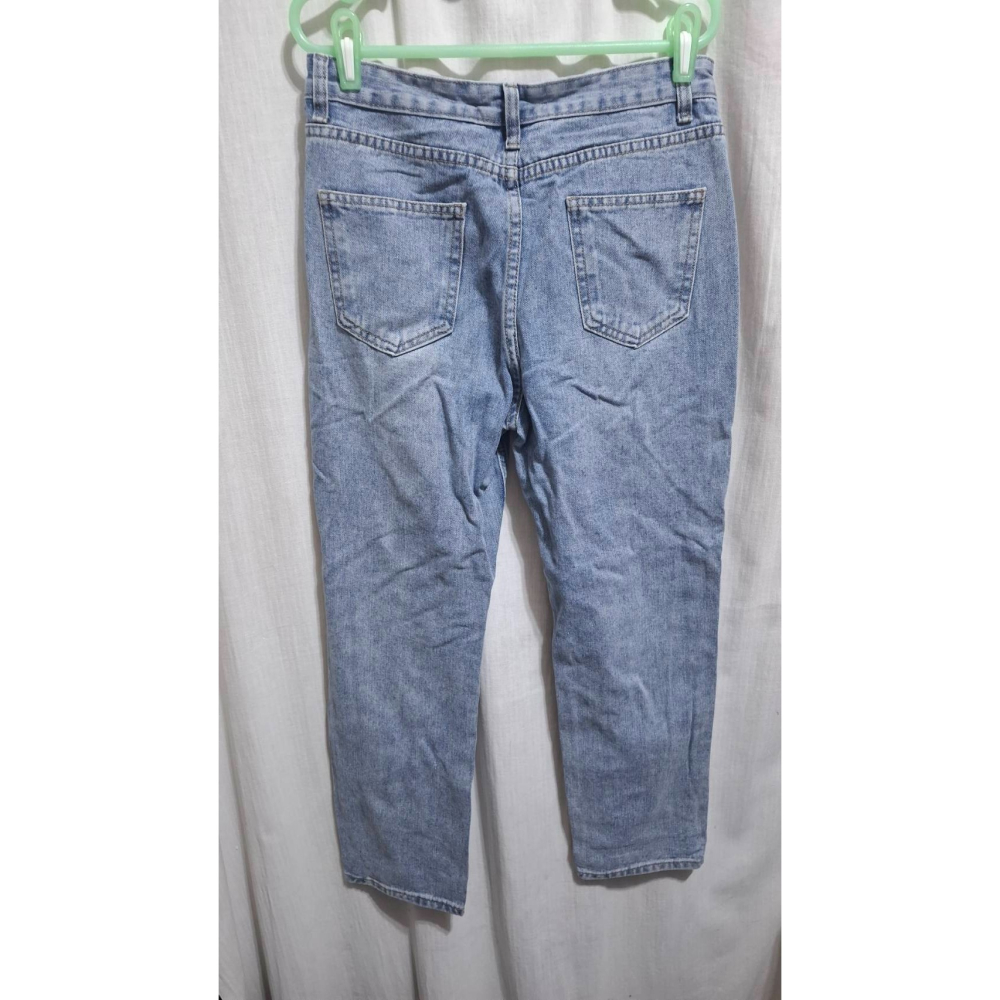 姜小舖L號女用ZAN ZAN藍色刷白破壞牛仔布長褲 褲子 牛仔褲 牛仔長褲 個性 破壞時尚 破洞-細節圖3