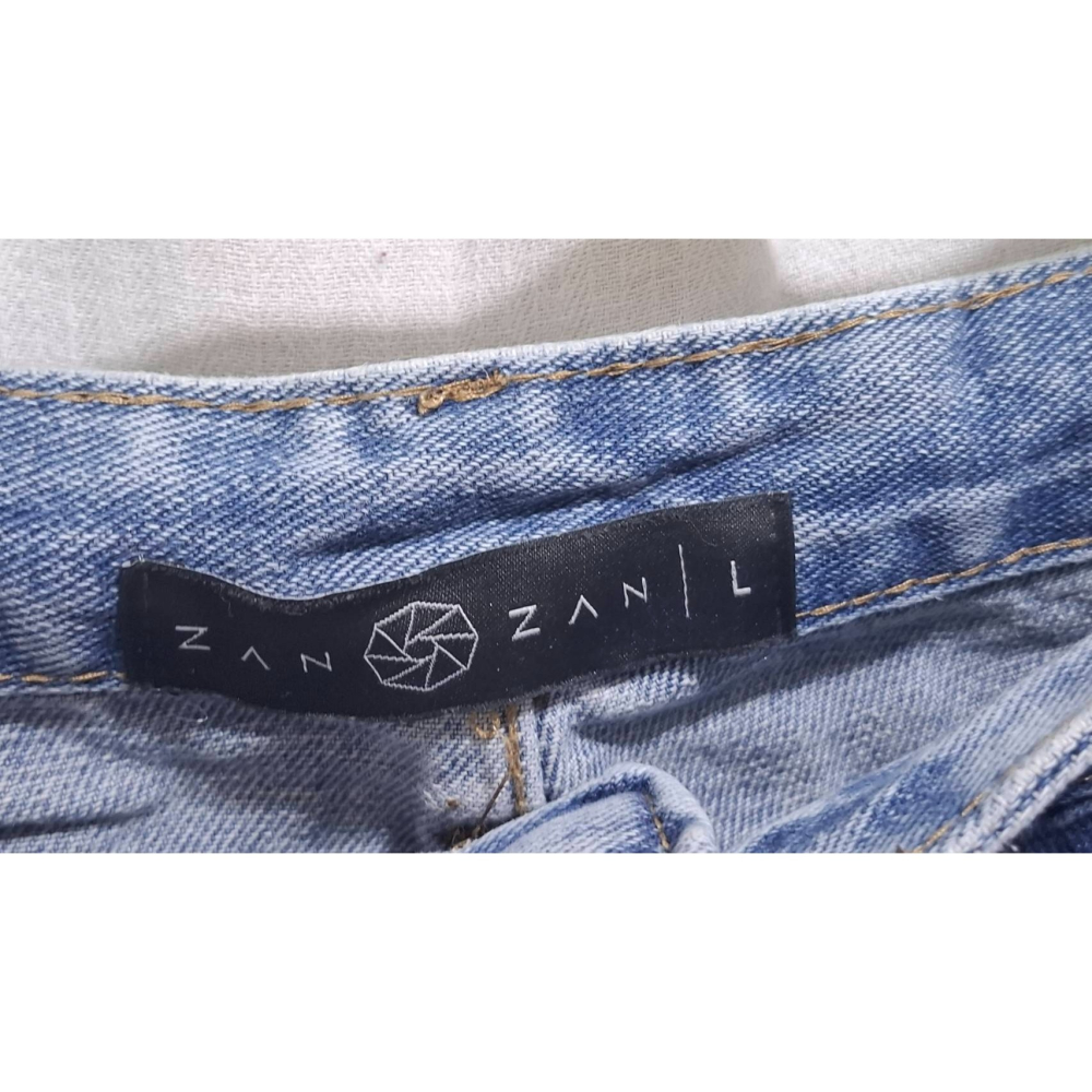 姜小舖L號女用ZAN ZAN藍色刷白破壞牛仔布長褲 褲子 牛仔褲 牛仔長褲 個性 破壞時尚 破洞-細節圖4