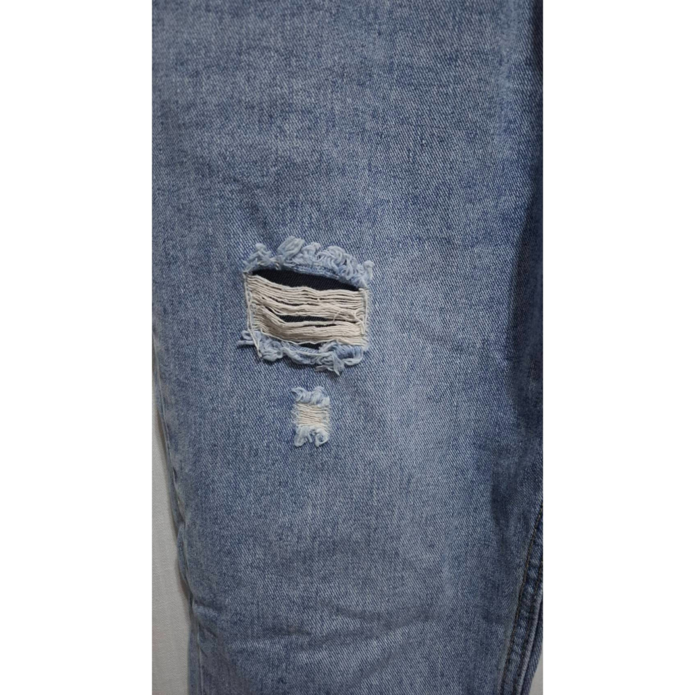 姜小舖L號女用ZAN ZAN藍色刷白破壞牛仔布長褲 褲子 牛仔褲 牛仔長褲 個性 破壞時尚 破洞-細節圖5