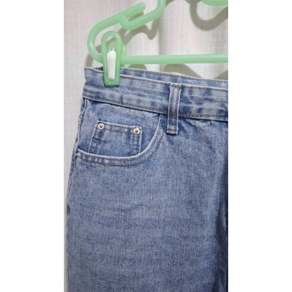 姜小舖L號女用ZAN ZAN藍色刷白破壞牛仔布長褲 褲子 牛仔褲 牛仔長褲 個性 破壞時尚 破洞-細節圖6