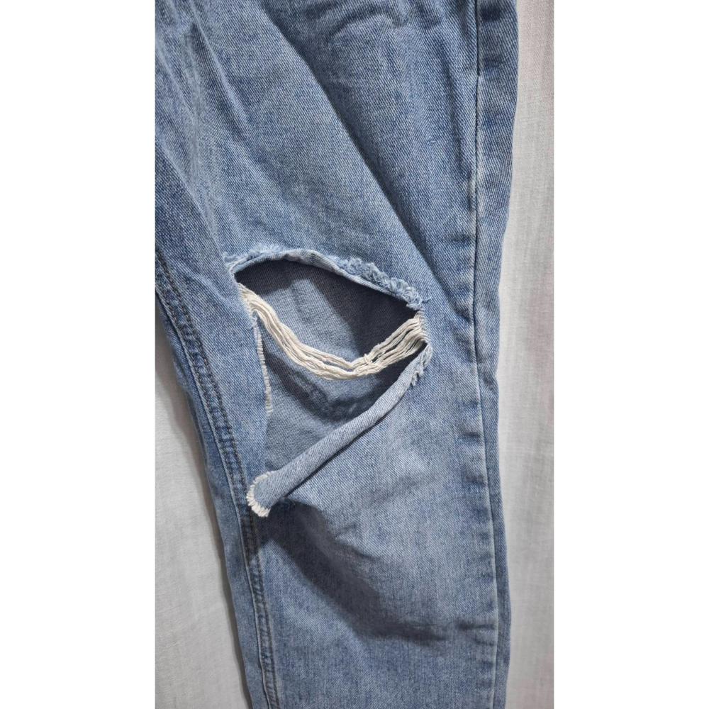 姜小舖L號女用ZAN ZAN藍色刷白破壞牛仔布長褲 褲子 牛仔褲 牛仔長褲 個性 破壞時尚 破洞-細節圖8