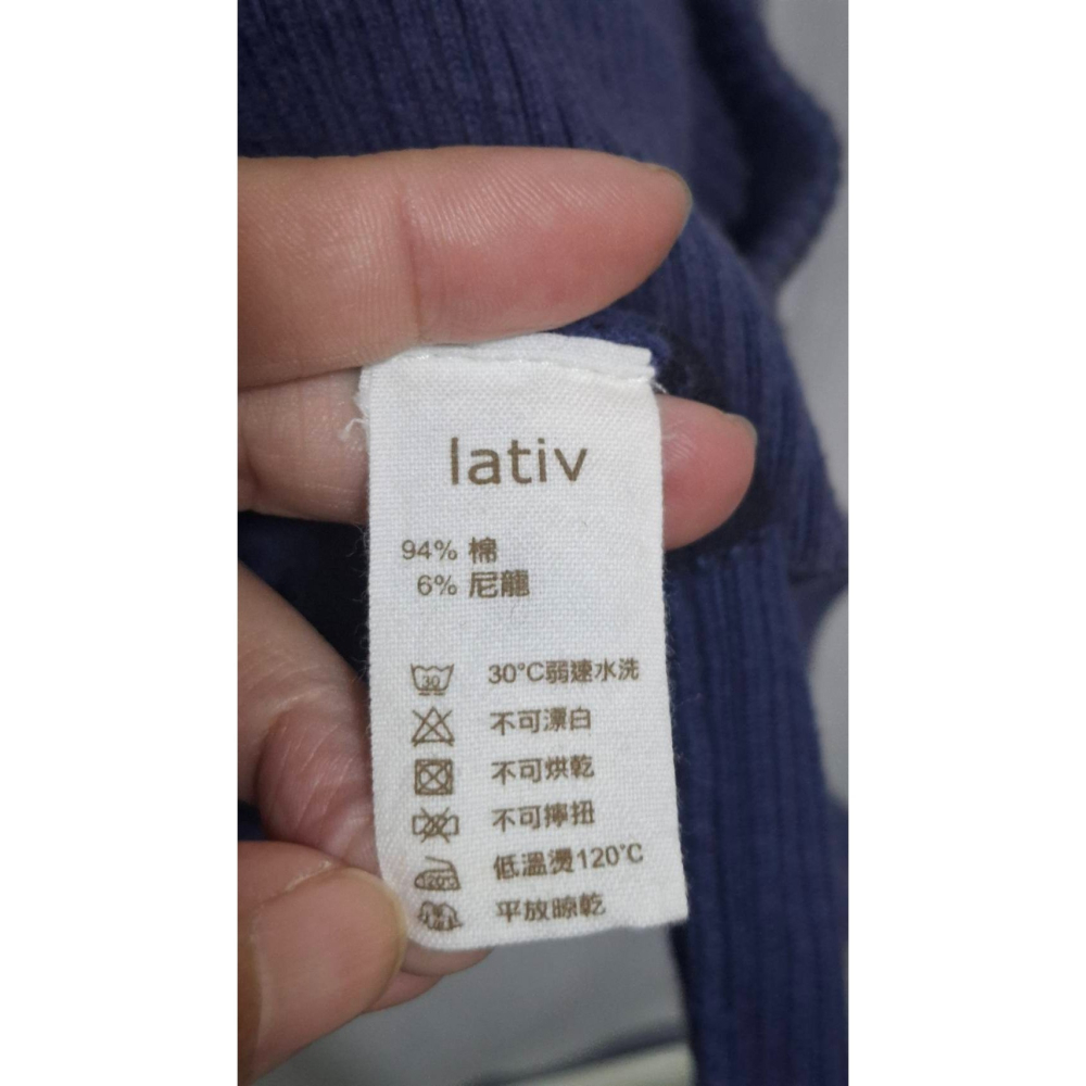 姜小舖L號lativ女用藍黑寬橫條紋棉質V領長袖前排扣長版小罩衫小外套 春秋 冷氣房 空調 防曬 歐美風 橫紋-細節圖4