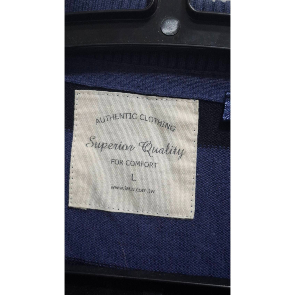 姜小舖L號lativ女用藍黑寬橫條紋棉質V領長袖前排扣長版小罩衫小外套 春秋 冷氣房 空調 防曬 歐美風 橫紋-細節圖8