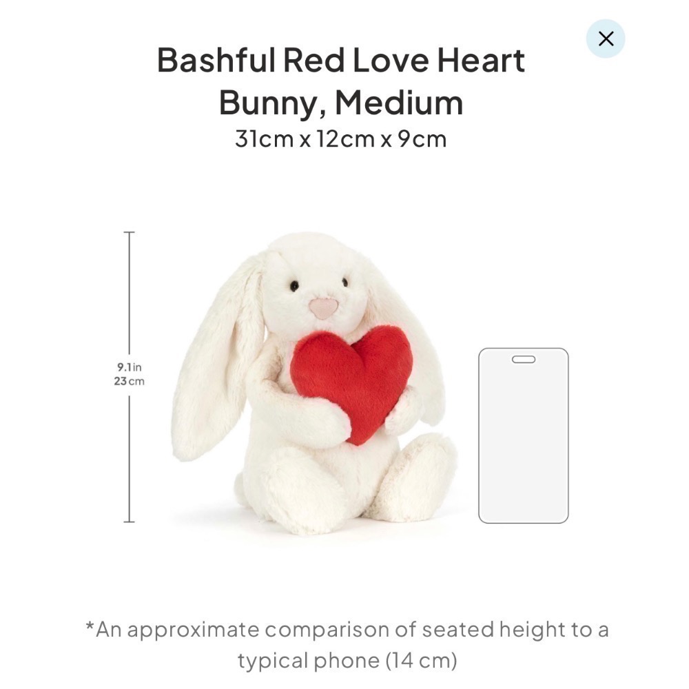 【Jellycat 正品代購】現貨 英國🇬🇧空運直送  Jellycat Bashful 紅色愛心兔 情人節必備-細節圖4