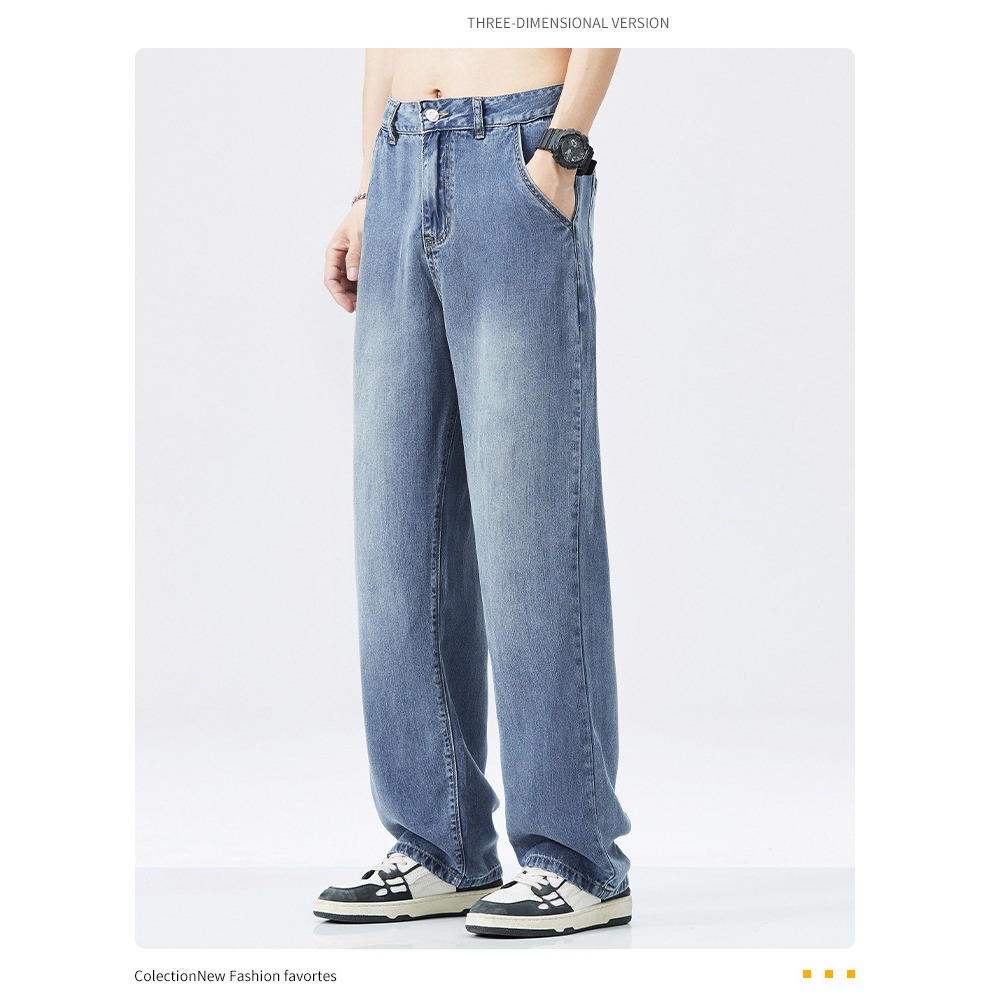 【林柏】大尺碼可穿最大100kg! 基本款 莫代爾 清涼透氣 直筒 微寬褲 丹寧 牛仔褲 長褲-細節圖4