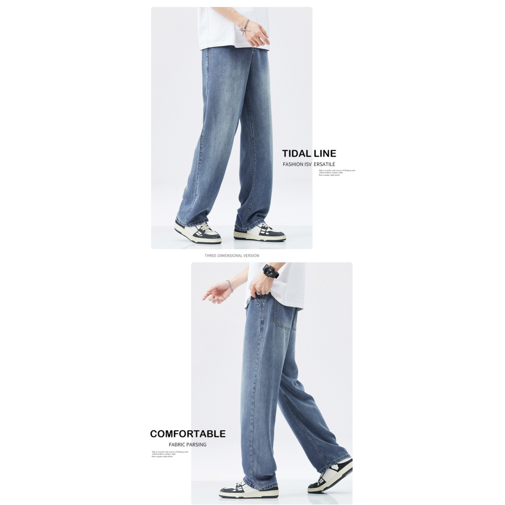 【林柏】大尺碼可穿最大100kg! 基本款 莫代爾 清涼透氣 直筒 微寬褲 丹寧 牛仔褲 長褲-細節圖7