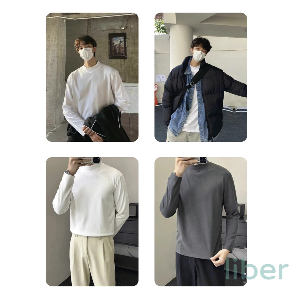 【林柏】出國秋冬保暖必備！摩毛 素色 男 微高領 立領長袖 加絨加厚 中領 保暖 加絨加厚 發熱衣 長袖T-細節圖3