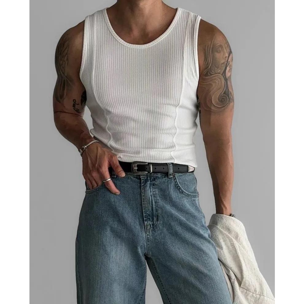 【林柏】韓版 厚磅 莫代爾 不激凸 曲線剪裁 顯壯 速乾材質 背心 健身 運動 男背心 共2色 (M-XXL)-細節圖4