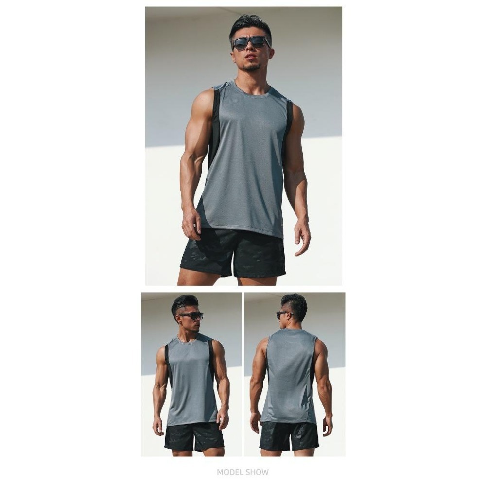 【林柏】撞色款 透氣孔布料 健身 運動背心 吊嘎 男背心 挖背款 共2色-細節圖5