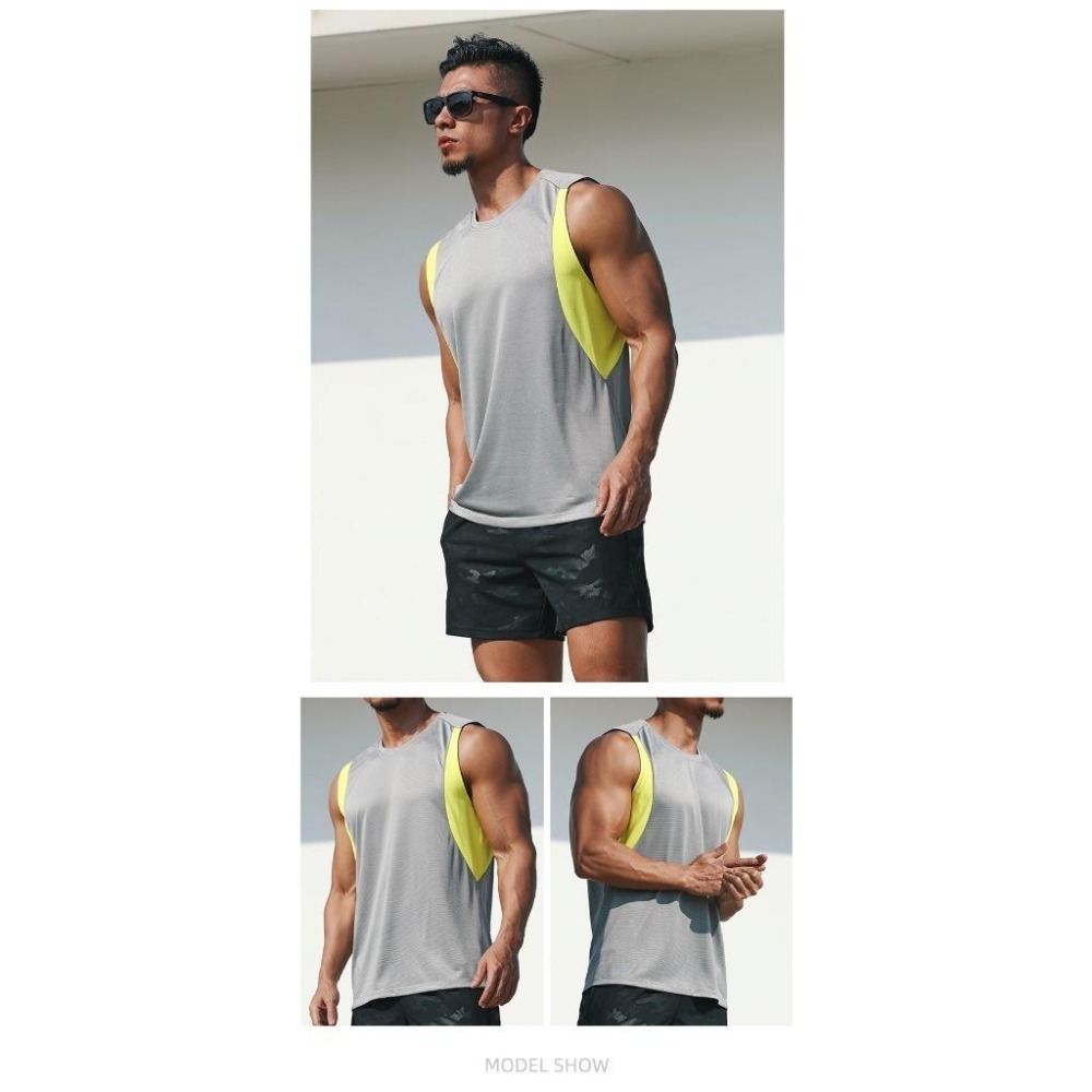 【林柏】撞色款 透氣孔布料 健身 運動背心 吊嘎 男背心 挖背款 共2色-細節圖6
