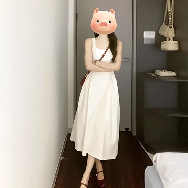 吊帶小白裙海邊度假2025新款白月光洋裝子夏季女高級感法式長裙-細節圖3