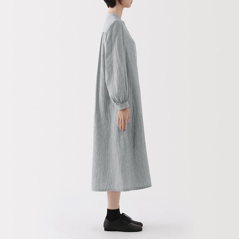 無印良品 MUJI 女版木棉混 雙層紗織長袖洋裝 女裝裙子春季-細節圖3