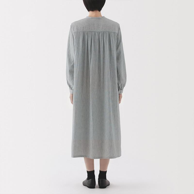 無印良品 MUJI 女版木棉混 雙層紗織長袖洋裝 女裝裙子春季-細節圖4
