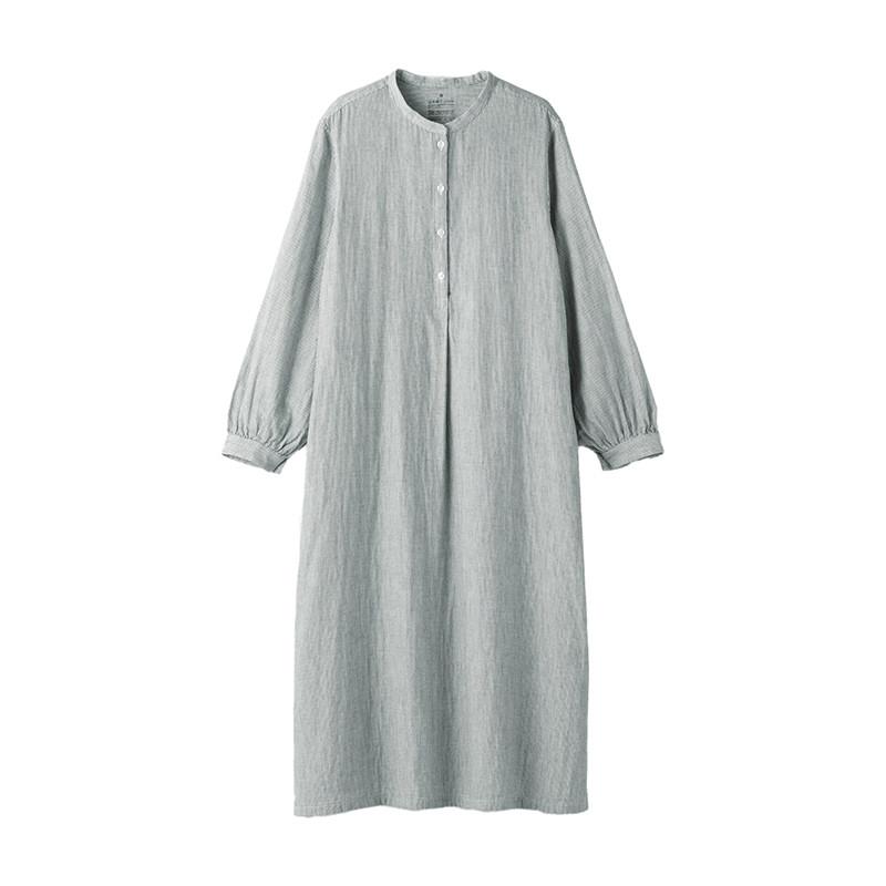 無印良品 MUJI 女版木棉混 雙層紗織長袖洋裝 女裝裙子春季-細節圖5