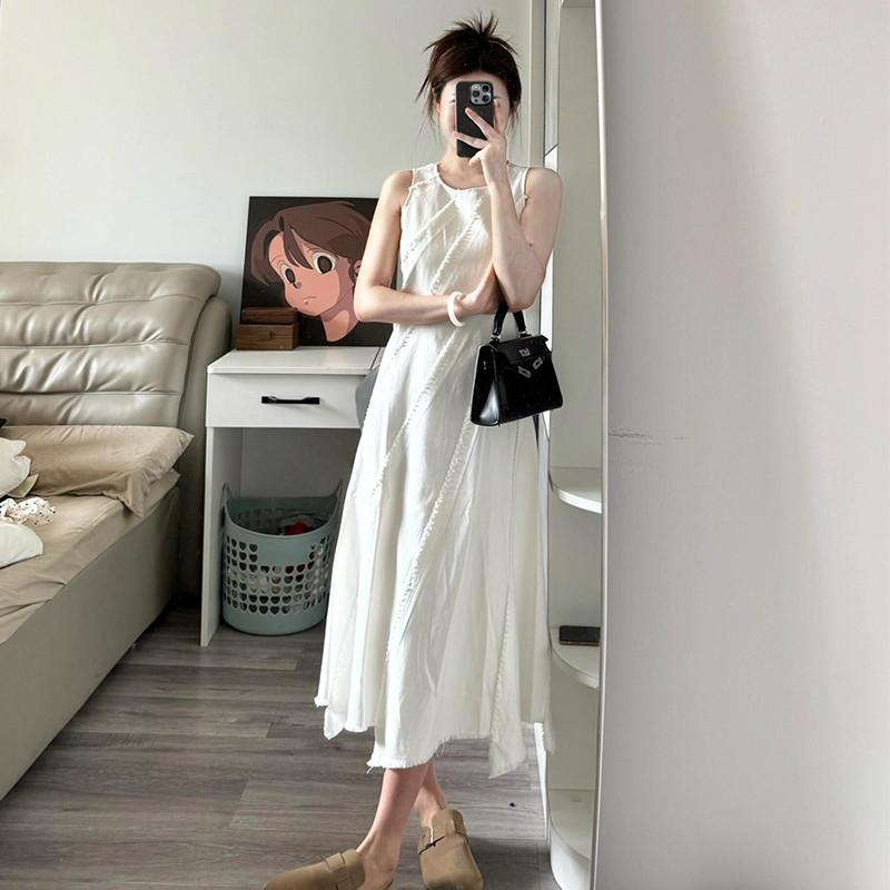 白色無袖洋裝女2025春秋季新款韓系小個子休閒高級感獨特超好看-細節圖5