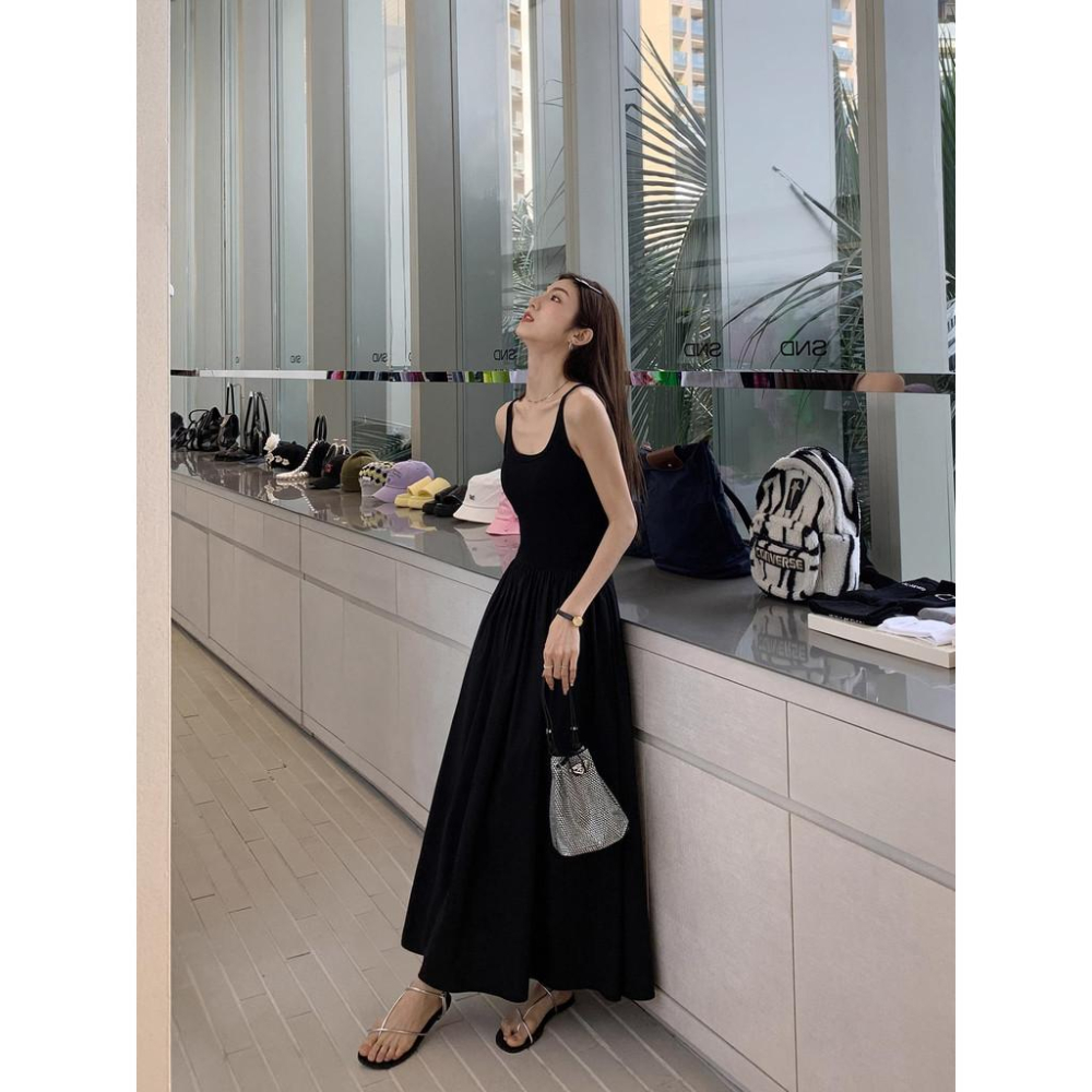 MULVAN白色針織吊帶洋裝女高級感氣質長裙收腰無袖背心裙子-細節圖2