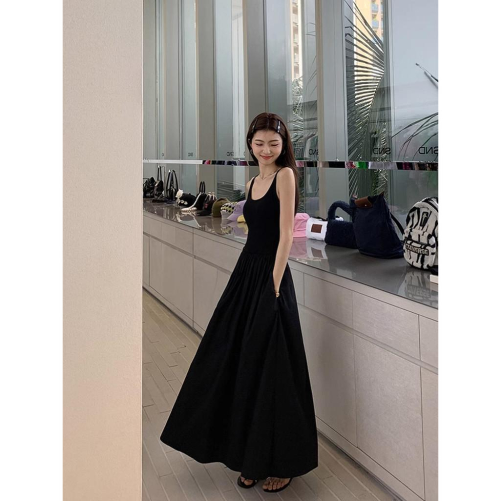 MULVAN白色針織吊帶洋裝女高級感氣質長裙收腰無袖背心裙子-細節圖4